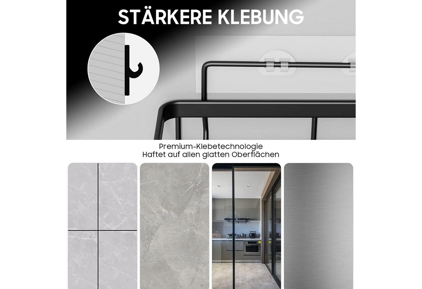 SURFOU Duschablage Ohne Bohren 6 Stuck, Stark Haftendes Duschregal,Badezimmer Regal, mit Zahnpastahalter und Seifenhalter, Duschkorb – Bild 5 von 5