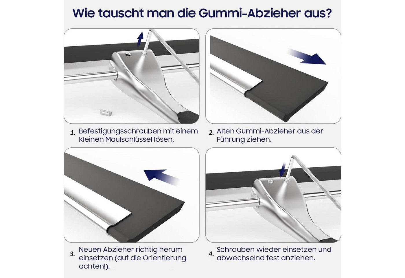 SURFOU Duschabzieher Edelstahl 25 cm, mit Antirutschgriff, Halterung & 2 Ersatzgummis, Fensterputzer für streifenfreie Reinigung auf Glas, Fliesen, Spiegeln – Bild 5 von 5