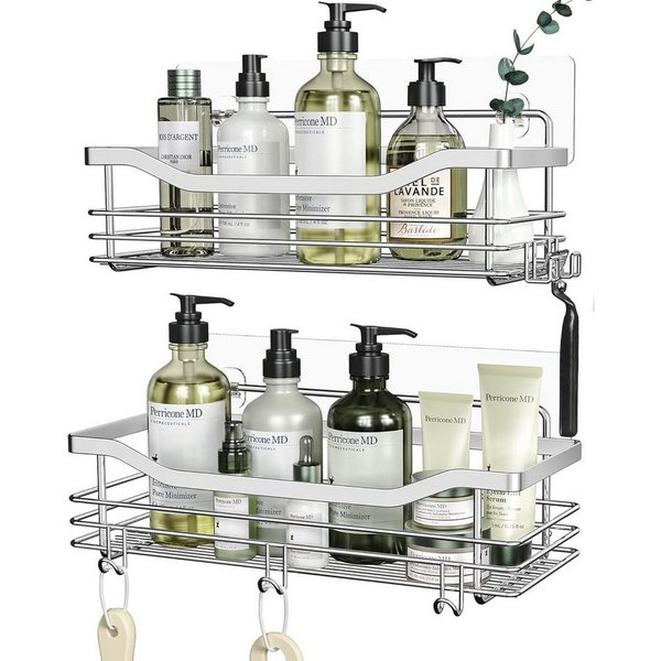 SURFOU Duschregal Duschablage Set ohne Bohren, Edelstahl Regal für Bad und Küche, Duschablage ohne Bohren 2 Stück set, mit 5 haken, zur Aufbewahrung von Shampoo