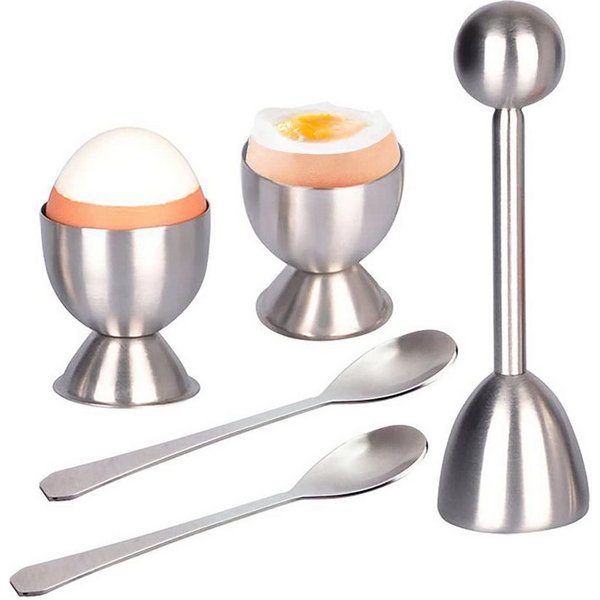 SURFOU Eierköpfer Eierschalenschneider Set 5-tlg. mit Eierbechern und Löffeln, (Eierköpfer aus Edelstahl mit 2 Eierbechern und 2 Löffeln, zum einfachen Öffnen v