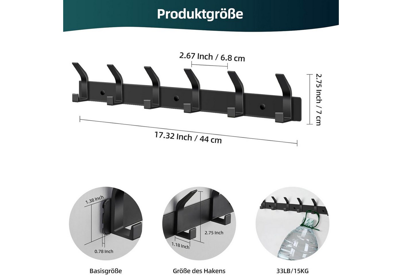 SURFOU Garderobenleiste, Wandgarderobe aus Metall, Garderobe Garderobenhaken, (2 Stück), Wand Hakenleiste ca. 30kg, für Flur, Bad und Küche, Tür – Bild 2 von 5