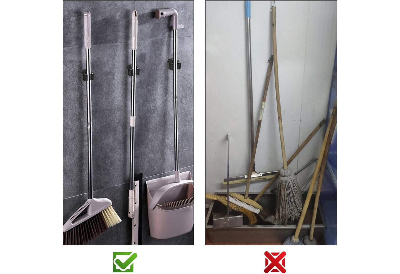 SURFOU Gartengerätehalter Gerätehalter, Gartengerätehalter Wand Edelstahl Klemmhalter, (12-tlg., Edelstahl Wandhalterung für Wischmopp, Besen, Schaufel) – Bild 2 von 5