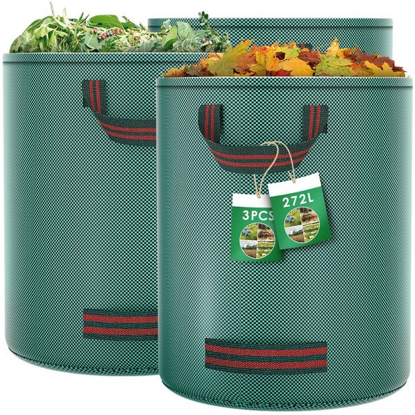 SURFOU Gartensack Gartenabfallsack 272L–selbststehender Laubsäcke mit 4 Griffen 3er-Set, für Gartenabfälle und Grünschnitt, 272 l, (Wiederverwendbarer Groß Gart
