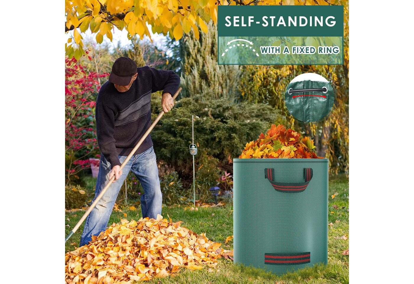 SURFOU Gartensack Gartenabfallsack 272L–selbststehender Laubsäcke mit 4 Griffen 3er-Set, für Gartenabfälle und Grünschnitt, 272 l, (Wiederverwendbarer Groß Gart – Bild 2 von 5