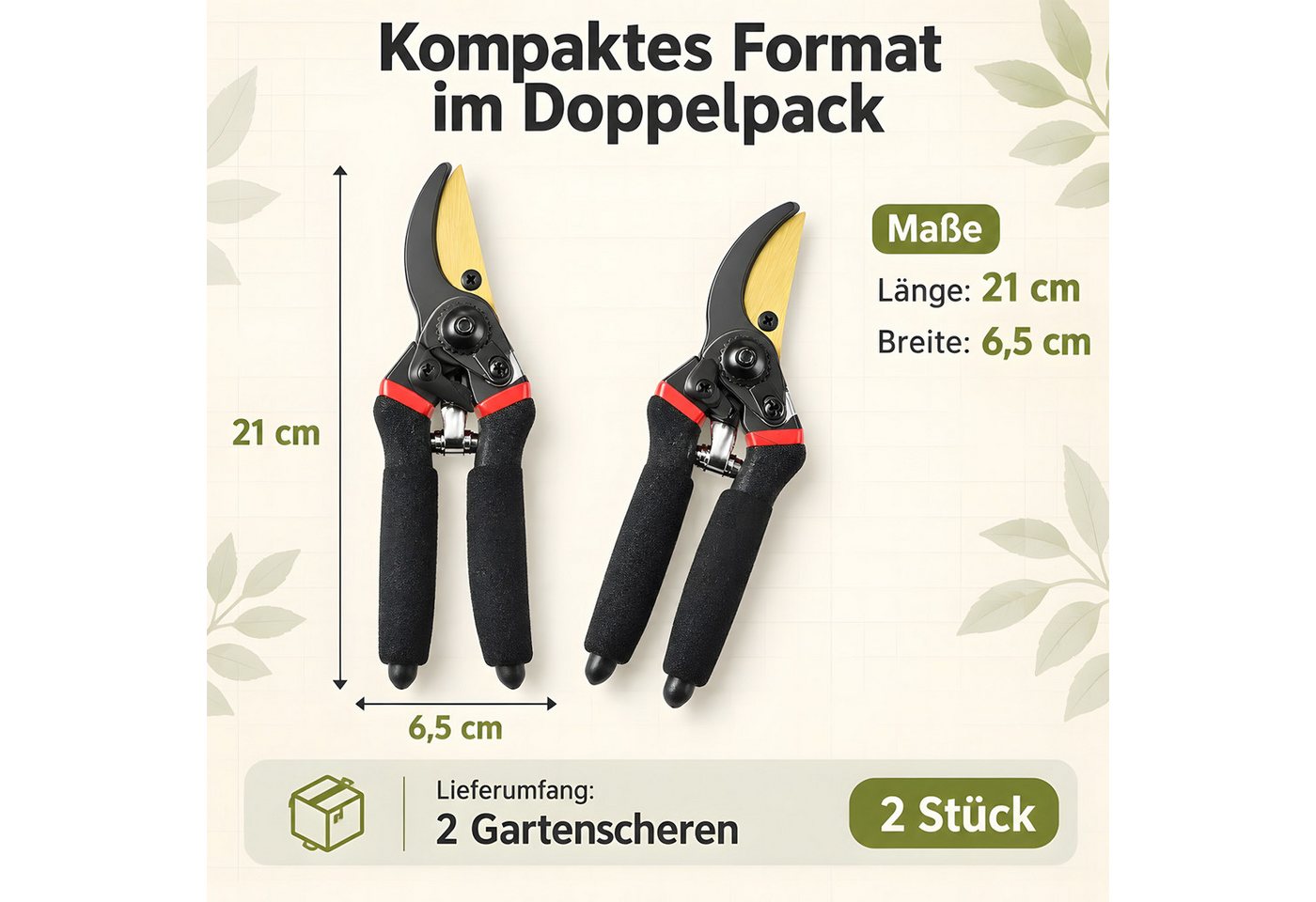 SURFOU Gartenschere 2 Stück Baumschere Astschere Bypass-Schnitt für frisches Holz, (für frische Äste und Zweige Antihaftbeschichtet), Hochwertige Stahl-Klingen – Bild 2 von 5