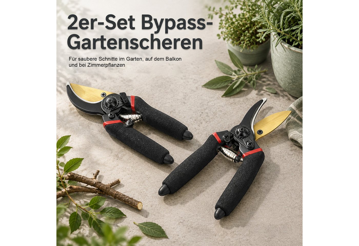 SURFOU Gartenschere 2 Stück Baumschere Astschere Bypass-Schnitt für frisches Holz, (für frische Äste und Zweige Antihaftbeschichtet), Hochwertige Stahl-Klingen – Bild 3 von 5