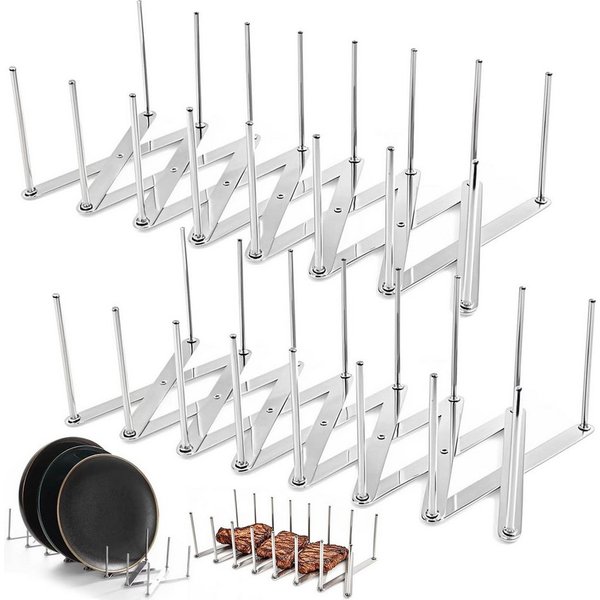 SURFOU Geschirrständer 2er-Set Deckelhalter & Rippchenständer aus Edelstahl – ausziehbar, Zubehör für Verstellbare Topfdeckelhalter & Tellerhalter– ausziehbar b
