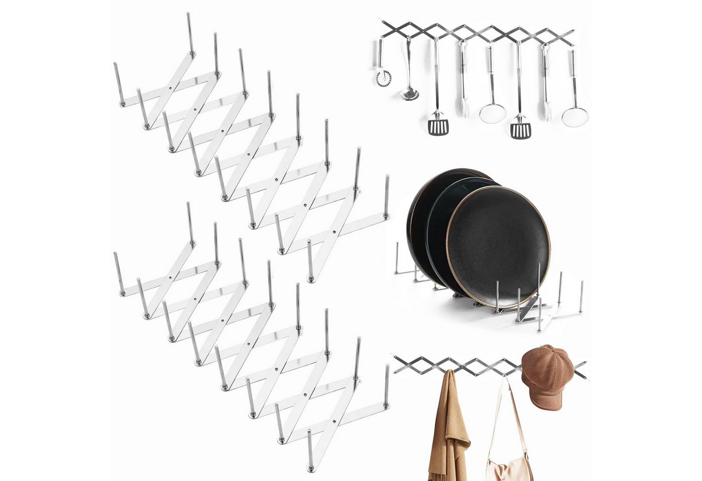 SURFOU Geschirrständer 2er-Set Deckelhalter & Rippchenständer aus Edelstahl – ausziehbar, Zubehör für Verstellbare Topfdeckelhalter & Tellerhalter– ausziehbar b – Bild 4 von 5