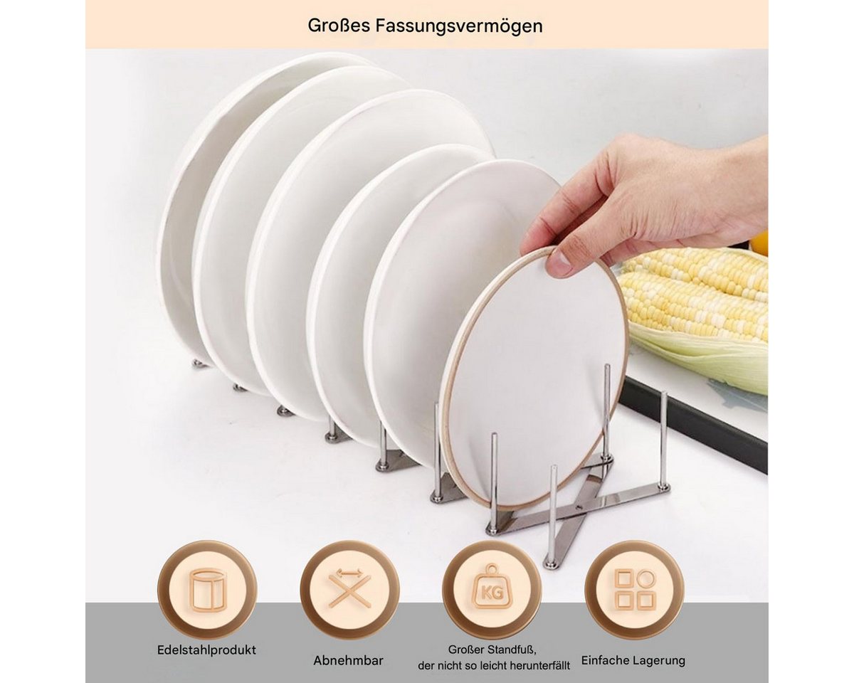 SURFOU Geschirrständer 2er-Set Deckelhalter & Rippchenständer aus Edelstahl – ausziehbar, Zubehör für Verstellbare Topfdeckelhalter & Tellerhalter– ausziehbar b – Bild 5 von 5