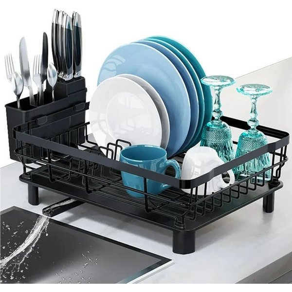 SURFOU Geschirrständer Abtropfgestell Geschirrabtropfgestell Abtropfschale Platzsparend, Zubehör für Platzsparender Abtropfgestell, mit Utensilienhalter & Messe