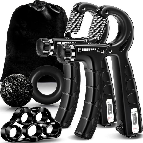 SURFOU Handmuskeltrainer Handtrainer Trainingsset, Griffkraft Trainer (5-St), Einstellbarer Widerstand 5-60kg mit Trainingsring & Griffball