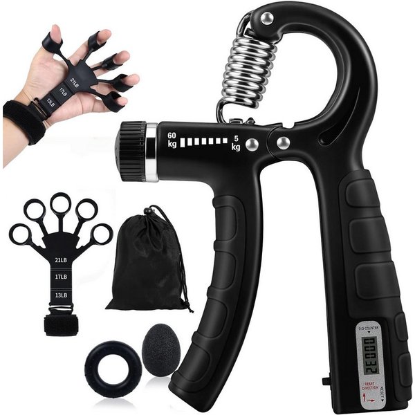 SURFOU Handmuskeltrainer Handtrainer Trainingsset(5er-Pack), Fingertrainer Griffkraft Trainer (Trainingsring & Stressabbau-Griffball mit Tragetasche), 2 Einstel