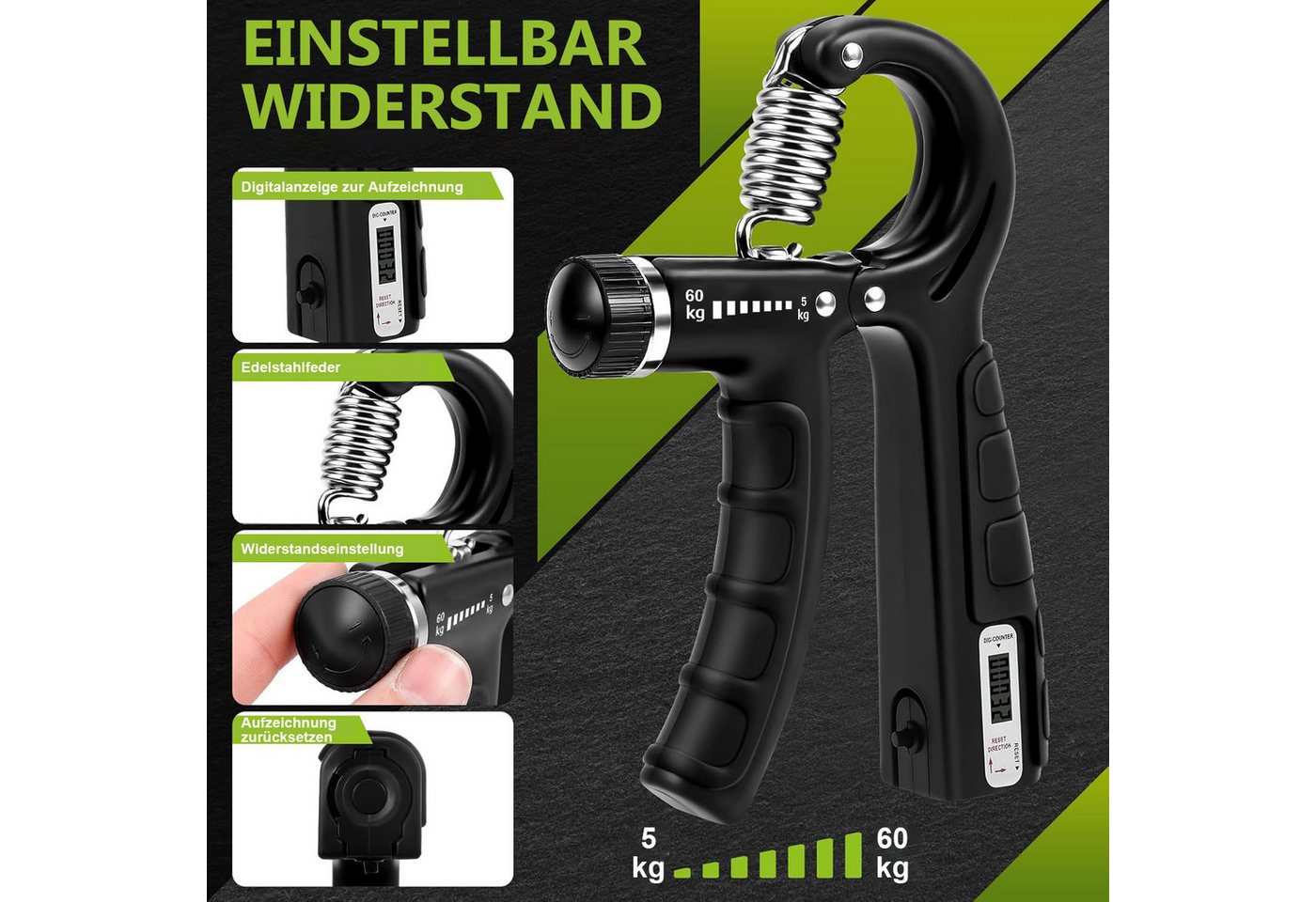SURFOU Handmuskeltrainer Handtrainer Trainingsset(5er-Pack), Fingertrainer Griffkraft Trainer (Trainingsring & Stressabbau-Griffball mit Tragetasche), 2 Einstel – Bild 2 von 5