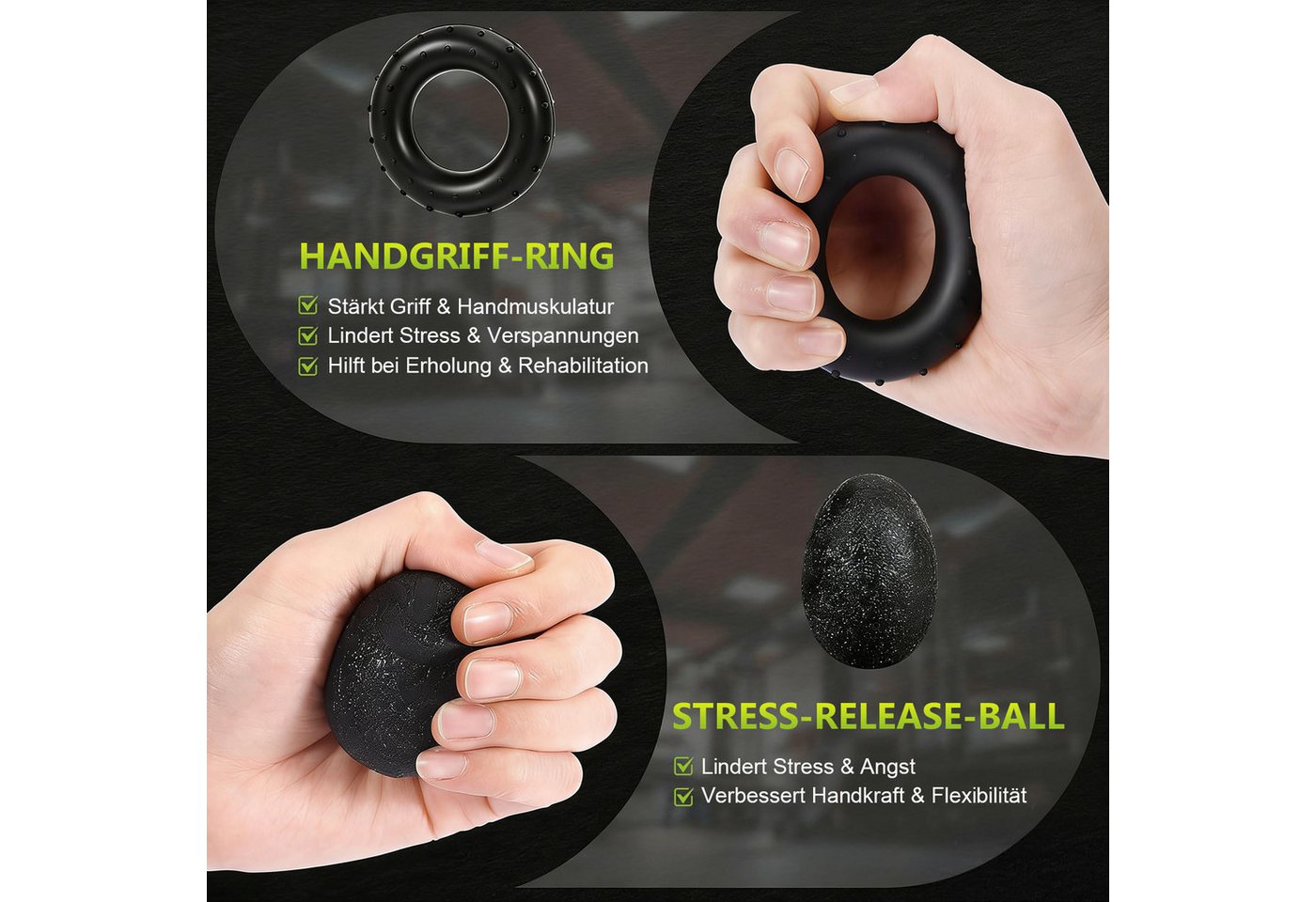 SURFOU Handmuskeltrainer Handtrainer Trainingsset(5er-Pack), Fingertrainer Griffkraft Trainer (Trainingsring & Stressabbau-Griffball mit Tragetasche), 2 Einstel – Bild 5 von 5