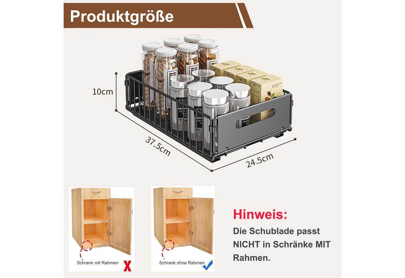 SURFOU Küchenorganizer-Set 2 Stück Teleskopschublade Erweiterbar Ausziehbare für Küchenschränke, (Kein Bohren und Nageln), Schubladen-Aufbewahrungsregale Schubl – Bild 3 von 5