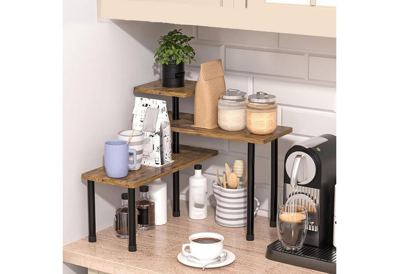 SURFOU Küchenregal Küchen Organizer Küchenregal Eckregal mit 3 Etagen Küchenschrank, Gewürzregal verstellbare Ausrichtung freistehend platzsparend, für Küche Ba – Bild 2 von 5