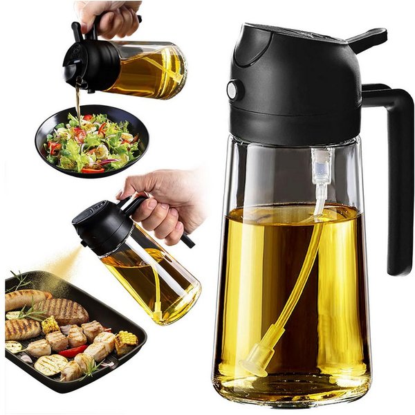 SURFOU Ölspender Ölsprüher 2-in-1 Ölsprühflasche Ölflasche Olivenöl Spray 470ml, Glas, (Glas-Ölspender mit Sprüh- und Ausgießfunktion – ideal für Küche, Heißluf
