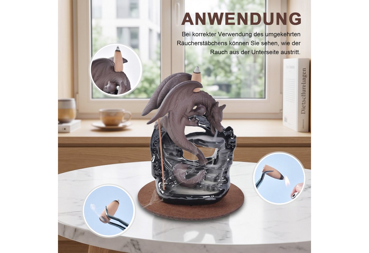 SURFOU Räucherstäbchen-Halter Drachen Räuchergefäß Räucherstäbchenhalter Wasserfall Räucherkegel, mit 20 Räucherkegeln Heimdekoration, Aromatherapie-Ornament – Bild 4 von 5