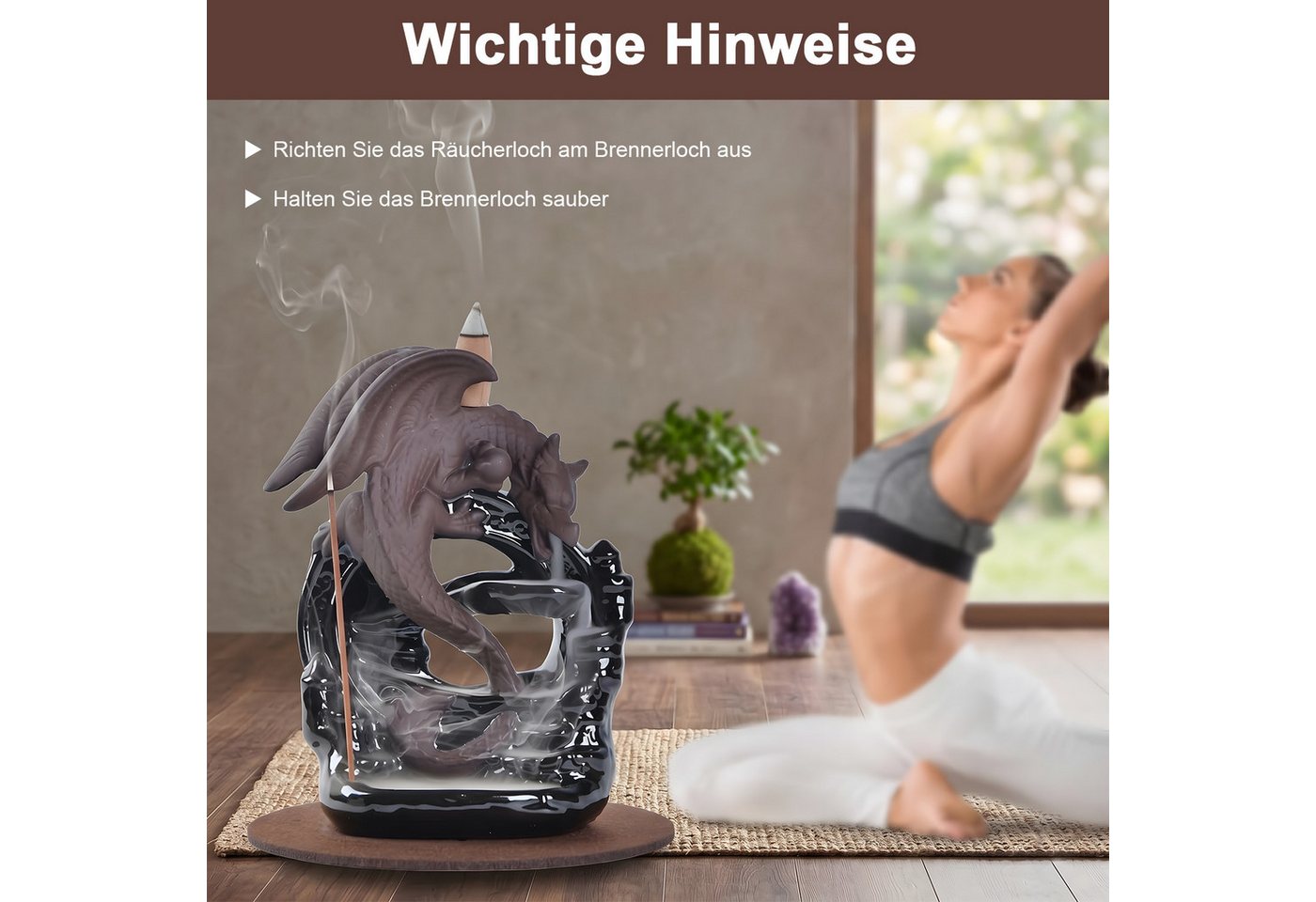 SURFOU Räucherstäbchen-Halter Drachen Räuchergefäß Räucherstäbchenhalter Wasserfall Räucherkegel, mit 20 Räucherkegeln Heimdekoration, Aromatherapie-Ornament – Bild 5 von 5