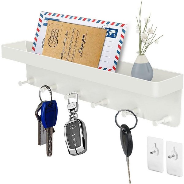 SURFOU Schlüsselbrett Schlüsselbrett mit Ablage, Schlüsselboard Schlüsselhalter ohne Bohren, (Edelstahl Selbstklebend Schlusselhanger Schlüssel Aufbewahrung Sch
