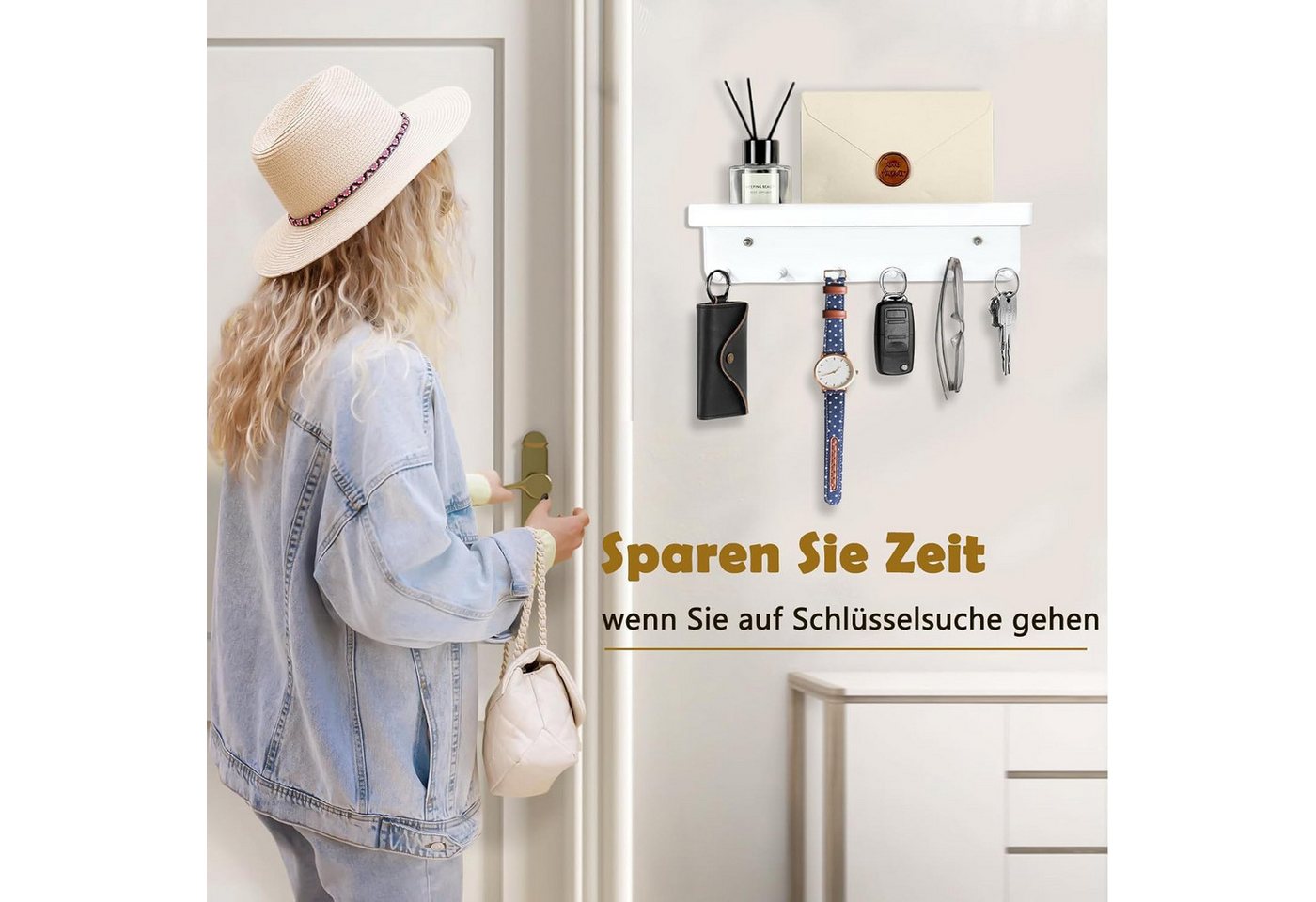 SURFOU Schlüsselbrett Schlüsselbrett mit Ablage, Schlüsselboard Schlüsselhalter ohne Bohren, (Edelstahl Selbstklebend Schlusselhanger Schlüssel Aufbewahrung Sch – Bild 2 von 5
