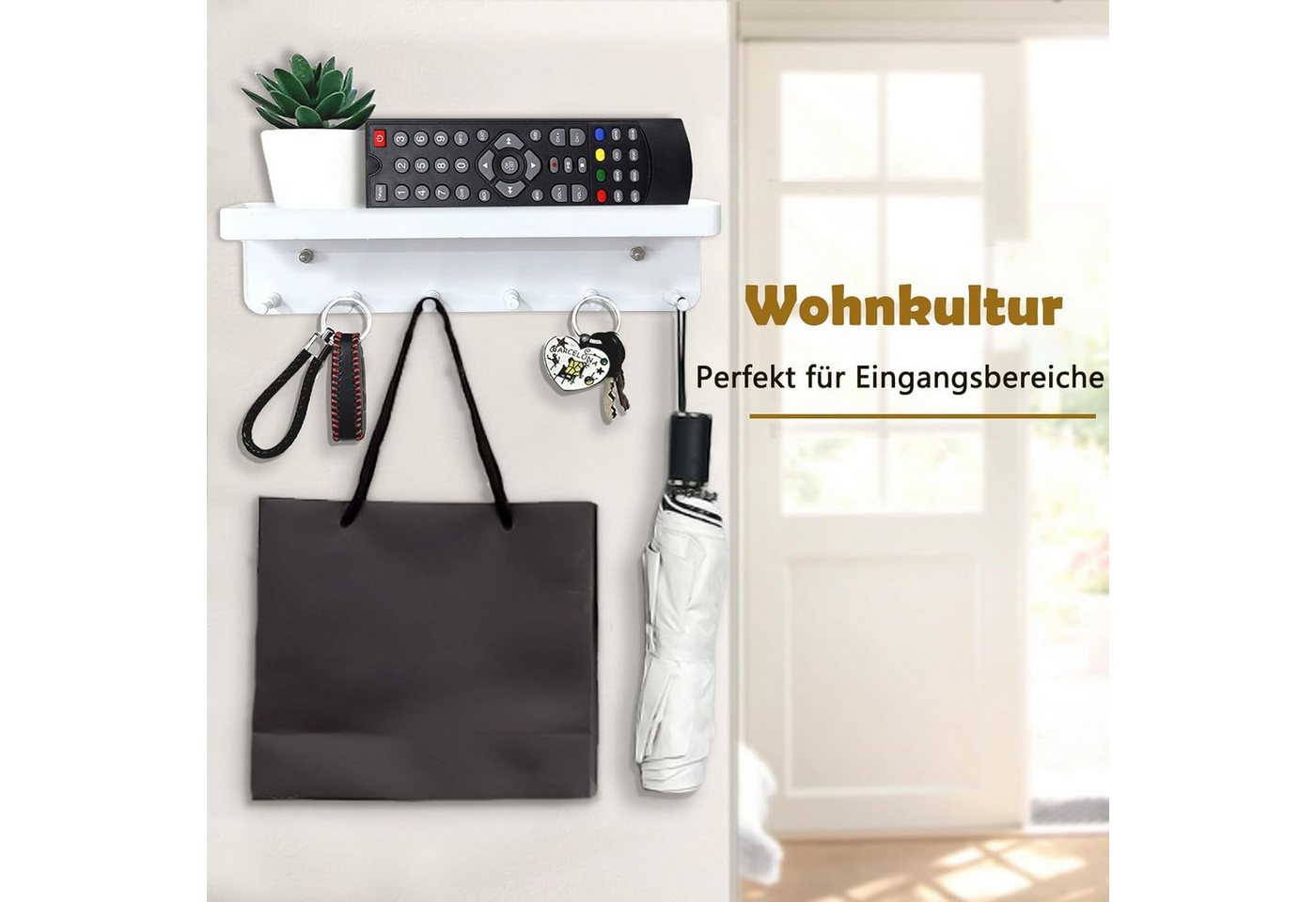 SURFOU Schlüsselbrett Schlüsselbrett mit Ablage, Schlüsselboard Schlüsselhalter ohne Bohren, (Edelstahl Selbstklebend Schlusselhanger Schlüssel Aufbewahrung Sch – Bild 3 von 5