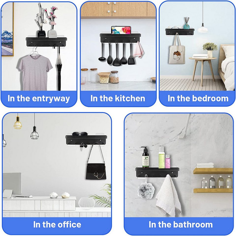 SURFOU Schlüsselbrett Schlüsselbrett mit Ablage, Schlüsselboard Schlüsselhalter ohne Bohren, (Edelstahl Selbstklebend Schlusselhanger Schlüssel Aufbewahrung Sch – Bild 5 von 5