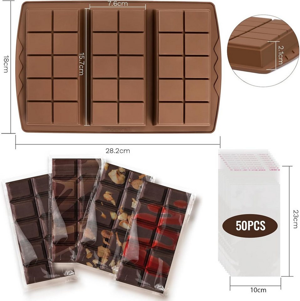 SURFOU Schokoladenform 3 Stück Silikon Silikonform Schokolade Chocolate Mold, Tief Wiederverwendbare für Küche Backen Schokolade Süßigkeiten – Bild 2 von 5