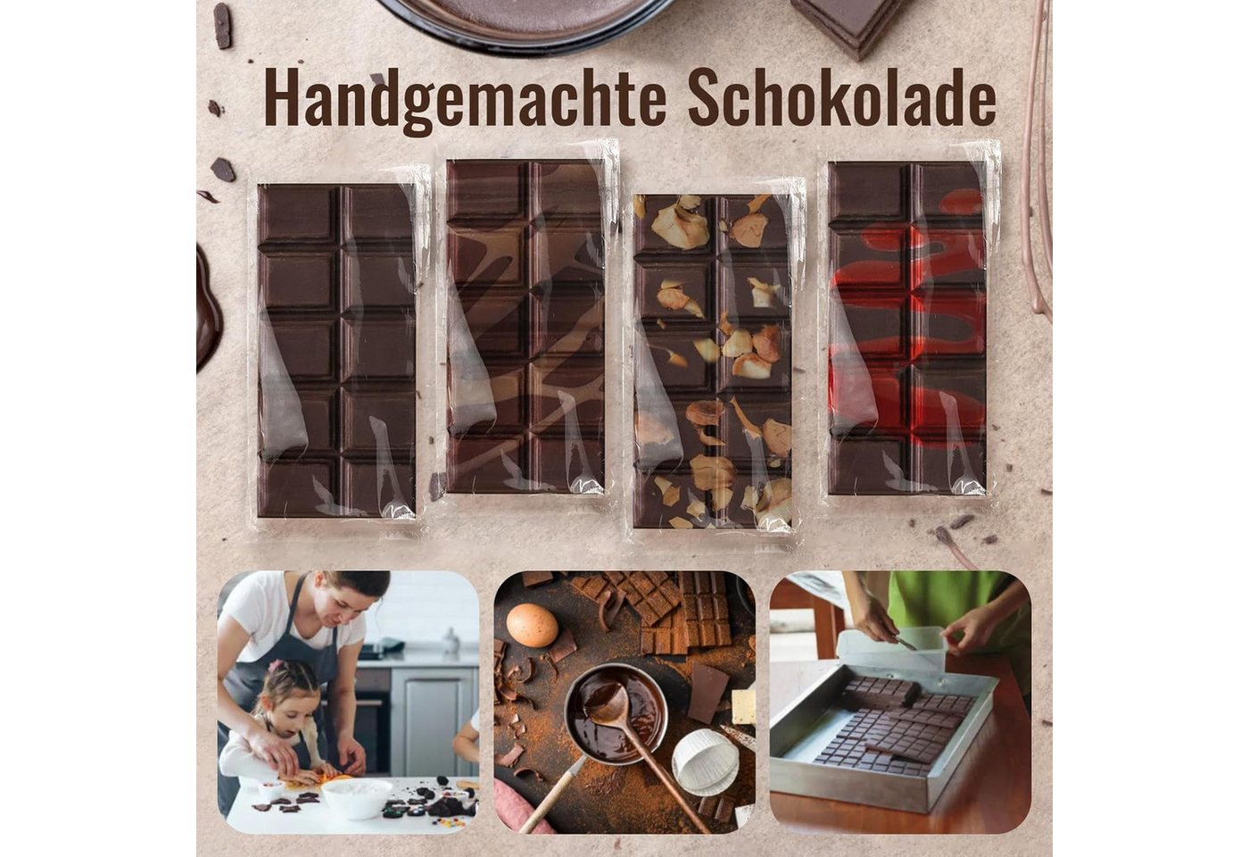 SURFOU Schokoladenform 3 Stück Silikon Silikonform Schokolade Chocolate Mold, Tief Wiederverwendbare für Küche Backen Schokolade Süßigkeiten – Bild 3 von 5