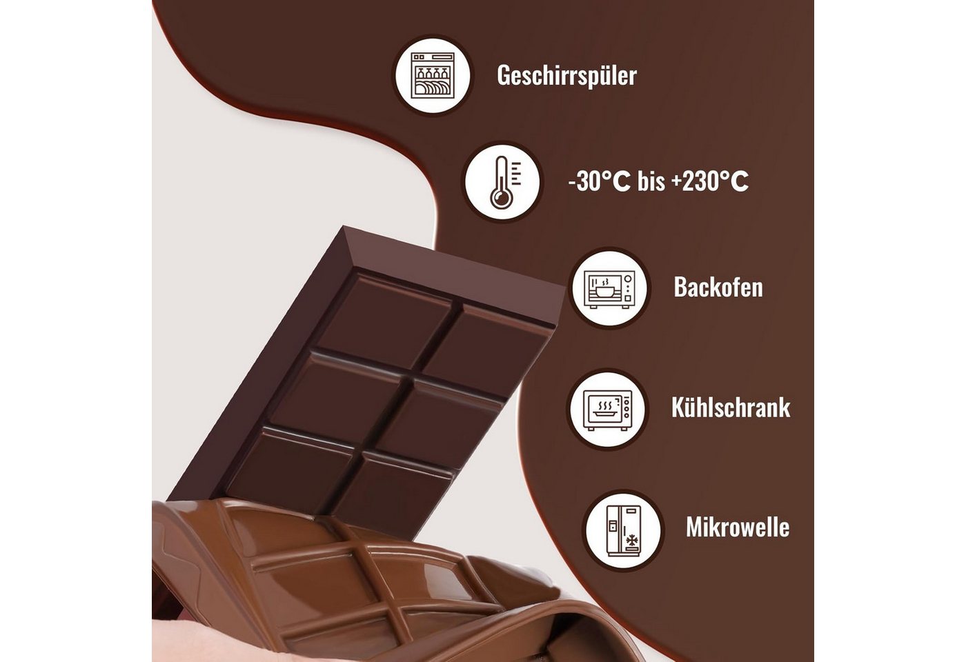 SURFOU Schokoladenform 3 Stück Silikon Silikonform Schokolade Chocolate Mold, Tief Wiederverwendbare für Küche Backen Schokolade Süßigkeiten – Bild 4 von 5