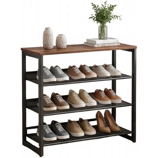 SURFOU Schuhregal Schuhregal schmal, Schuhregal platzsparend - 4 Ebenen mit Holzablage, Schuhregal holz, Schuhablage, Schuhregal klein, Schuhregal mit 4 verstel