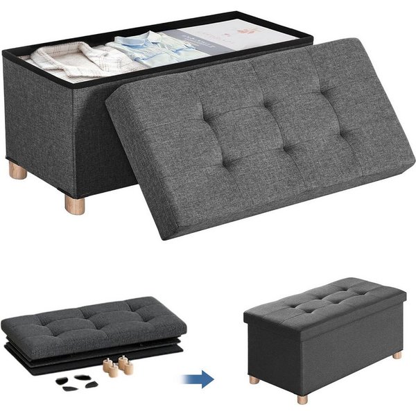 SURFOU Sitzhocker mit Stauraum und Deckel Aufbewahrungsbox Fußhocker bis 300 kg (für Wohnzimmer Schlafzimmer Flur), Hocker mit Stauraum mit Holzfüßen