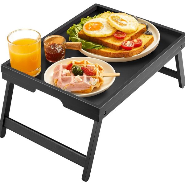 SURFOU Tabletttisch Bambus Betttablett Klappbar Frühstückstablett Laptoptablett (Klappbares Betttablett aus Bambus mit faltbaren Beinen und Tragegriffen – viels