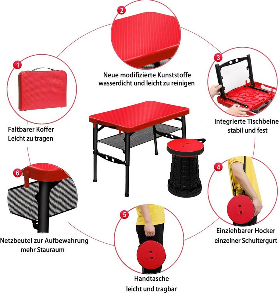 SURFOU Tabletttisch Klapptisch Balkontisch Klapphocker Tapeziertisch Gartentisch Klappbar, Gartentisch Klappbar Camping Stuhl Kleiner Tisch Klappbar Balkontisch – Bild 2 von 5
