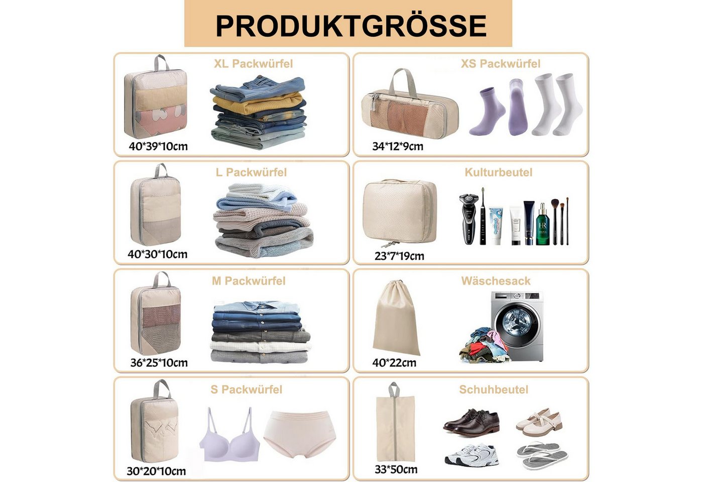 SURFOU Unterbettkommode 8-teilig Koffer Organizer Set Komprimierbaren Packwürfeln (Packing Cubes, Kleidertaschen für Urlaub und Reisen Packtaschen für Koffer),  – Bild 2 von 5