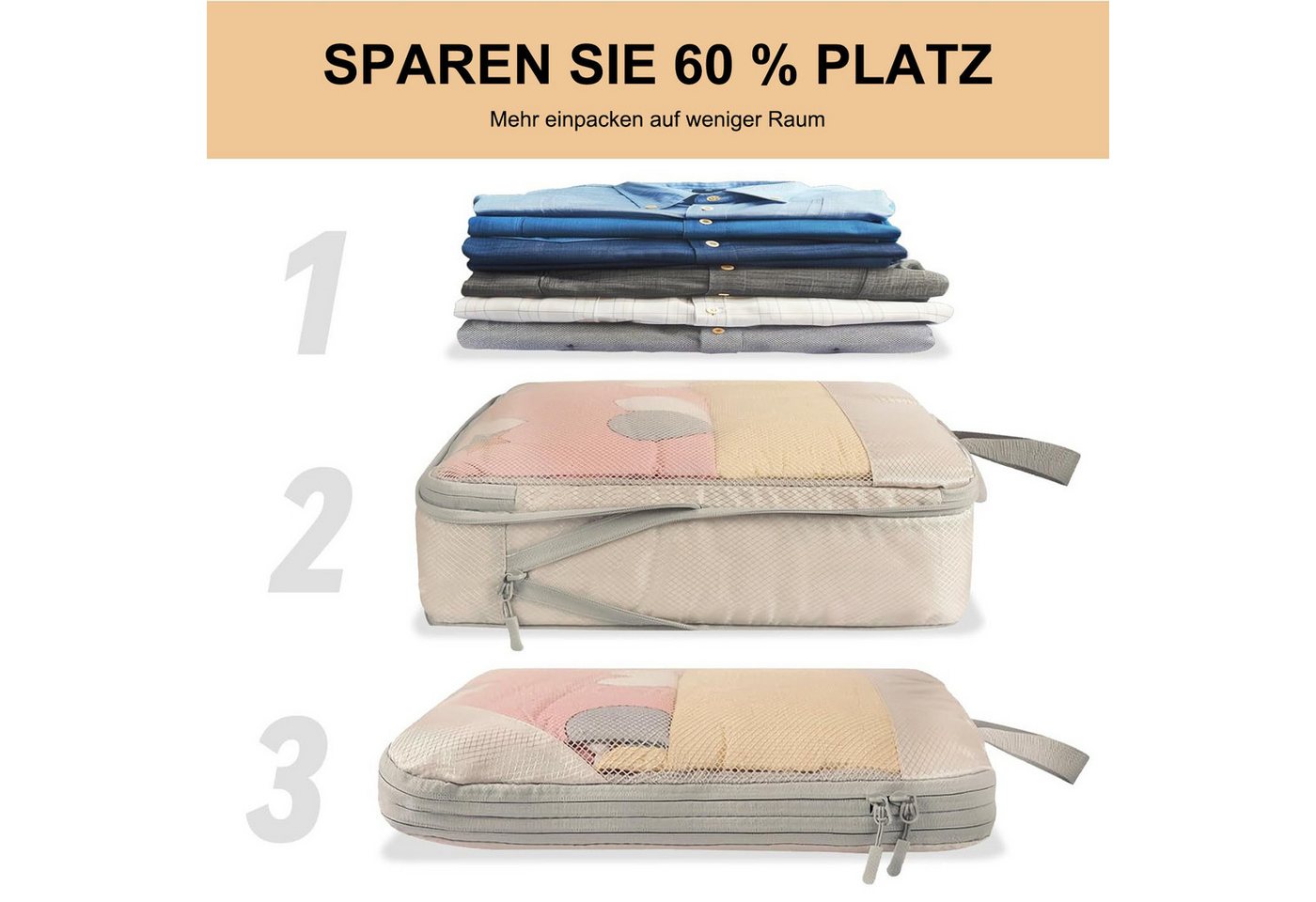 SURFOU Unterbettkommode 8-teilig Koffer Organizer Set Komprimierbaren Packwürfeln (Packing Cubes, Kleidertaschen für Urlaub und Reisen Packtaschen für Koffer),  – Bild 4 von 5