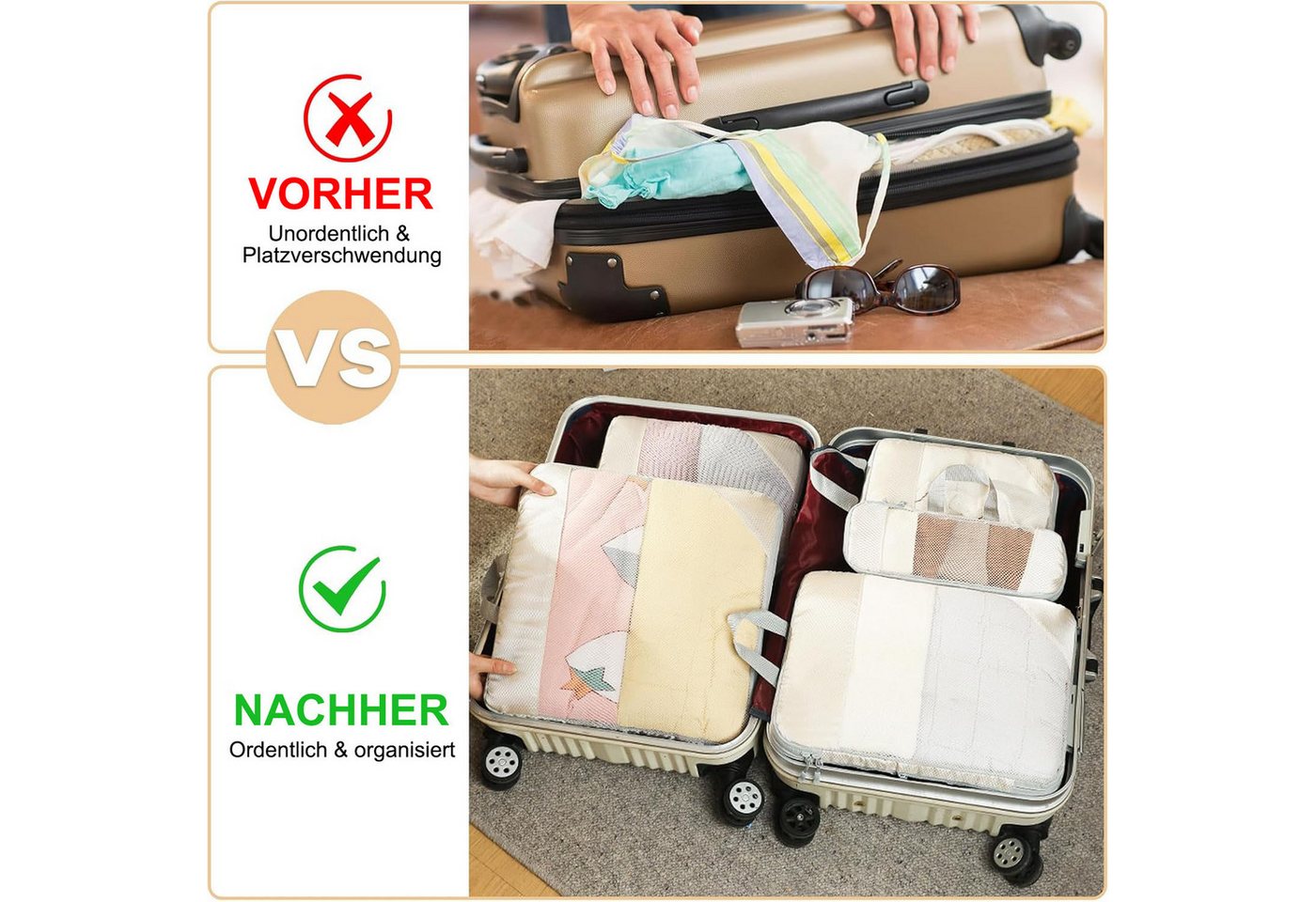 SURFOU Unterbettkommode 8-teilig Koffer Organizer Set Komprimierbaren Packwürfeln (Packing Cubes, Kleidertaschen für Urlaub und Reisen Packtaschen für Koffer),  – Bild 5 von 5