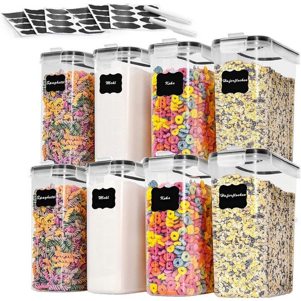 SURFOU Vorratsdose Vorratsdosen mit Deckel Luftdicht Küchen Organizer Frischhaltedosen 4L, (8er Set Spaghetti-Box, Müsli-Behälter, Getreidebehälter, Mehlbehälte