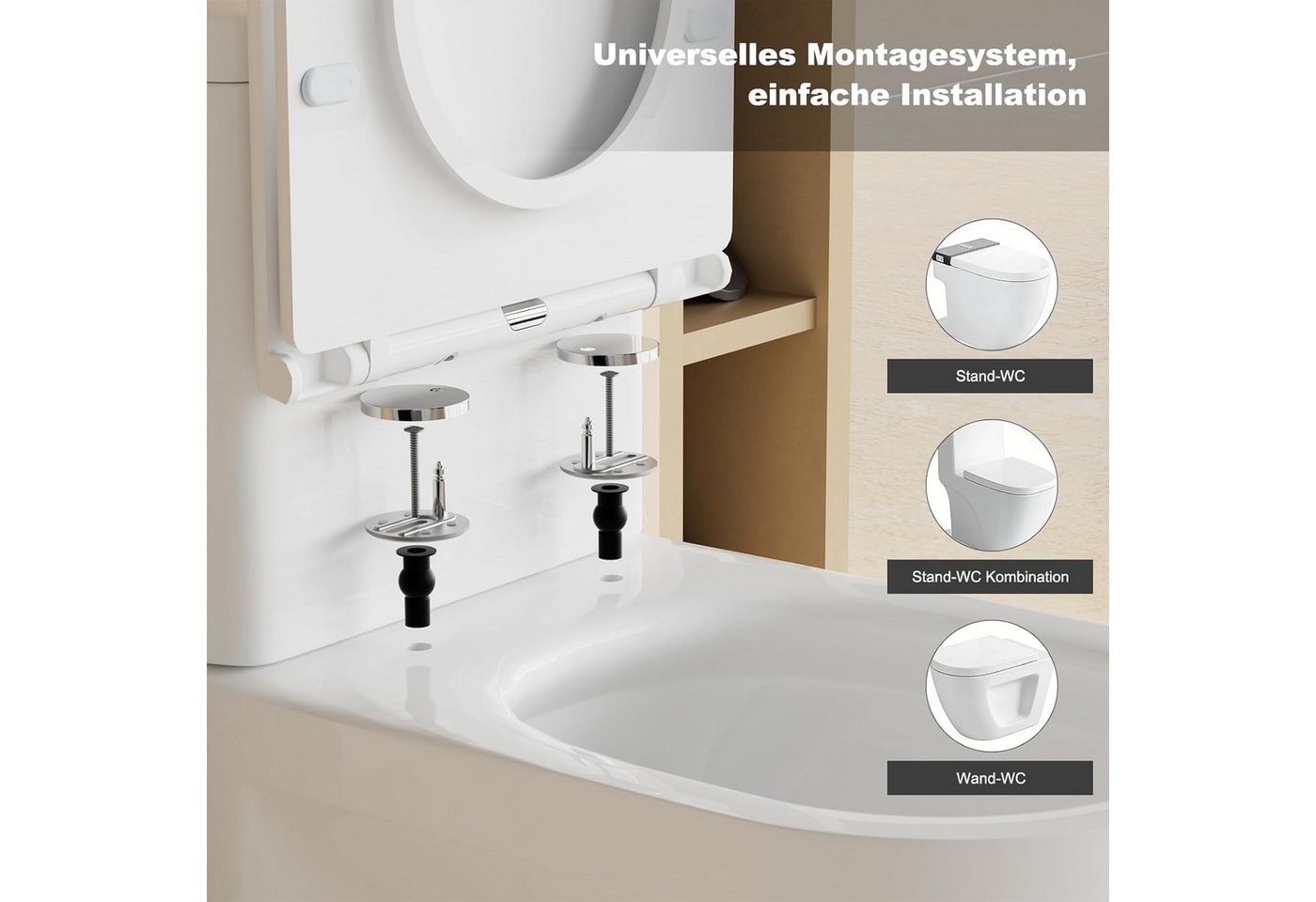 SURFOU WC-Sitz Toilettensitz D-Form mit Softclose, Quick Release, stabil & leise – Bild 2 von 5