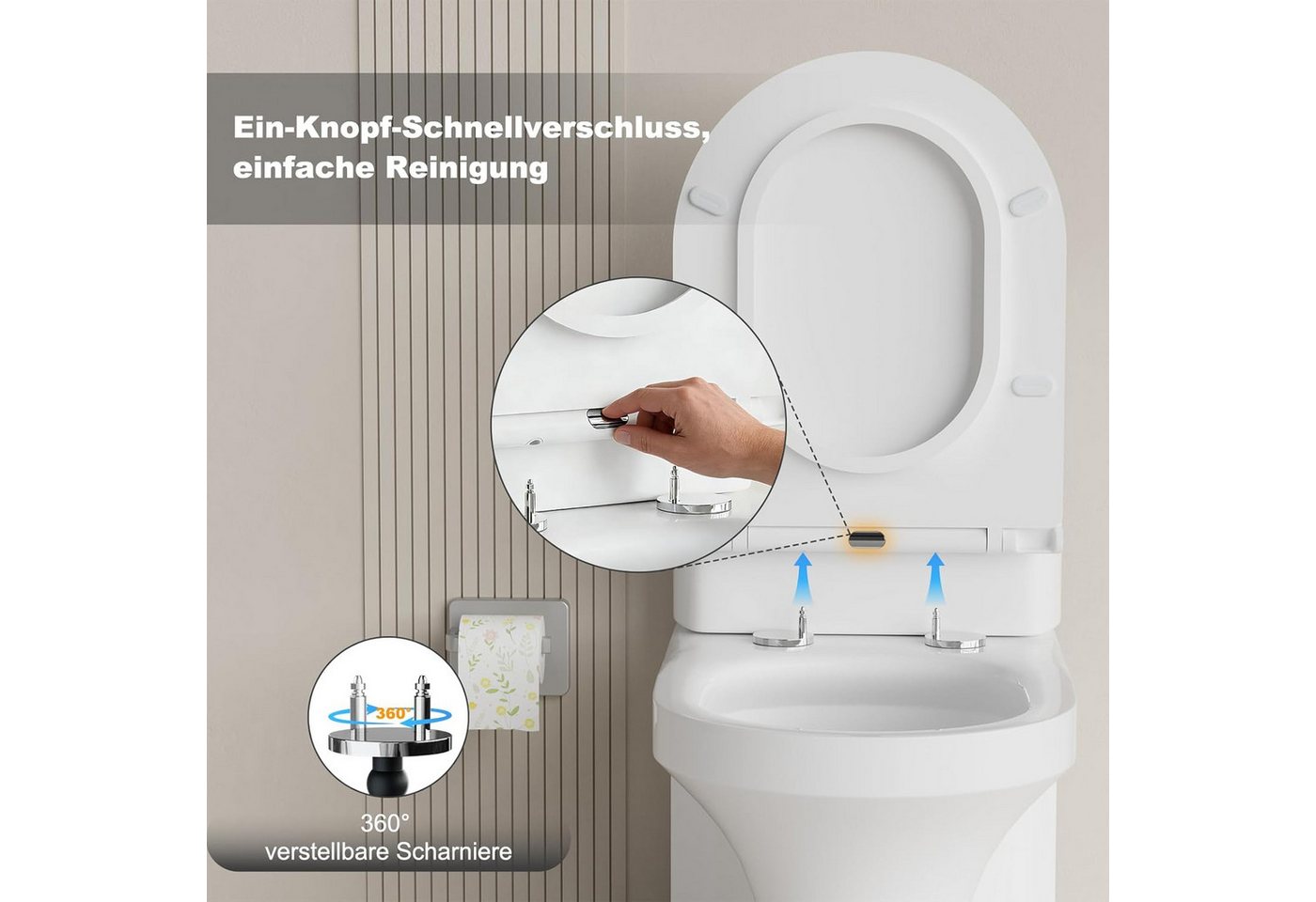 SURFOU WC-Sitz Toilettensitz D-Form mit Softclose, Quick Release, stabil & leise – Bild 4 von 5