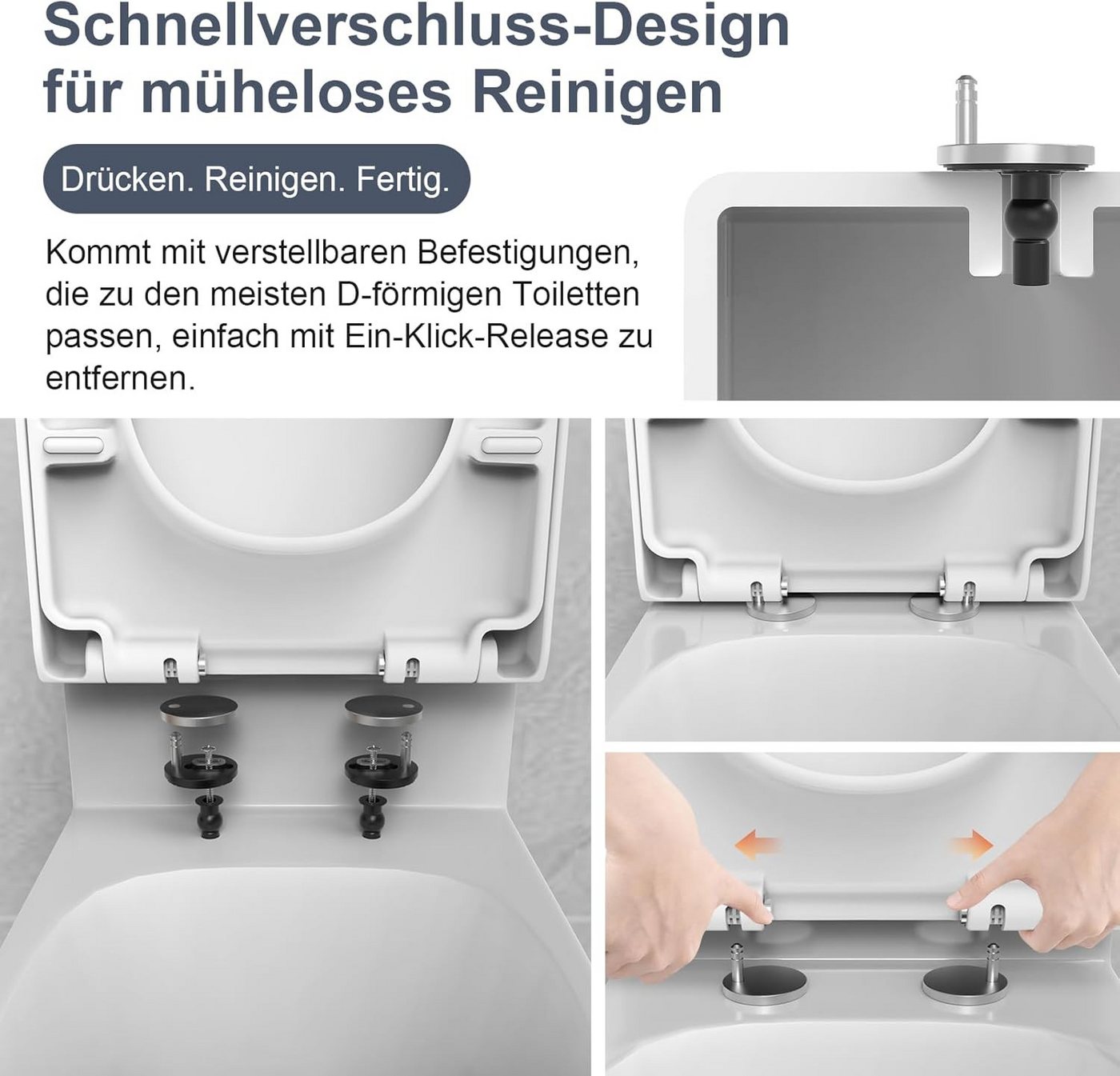SURFOU WC-Sitz WC Sitz D-Form mit Absenkautomatik Quick Release Weiß – Bild 2 von 5