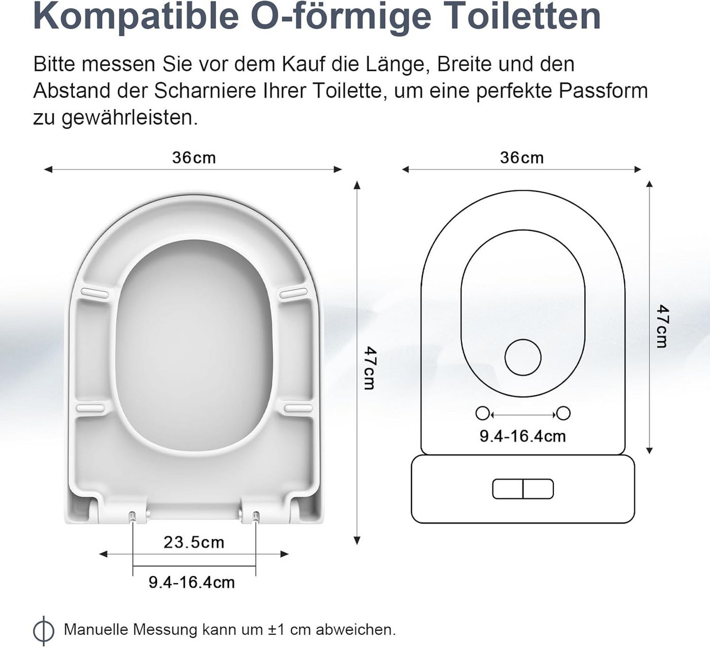 SURFOU WC-Sitz WC Sitz D-Form mit Absenkautomatik Quick Release Weiß – Bild 4 von 5