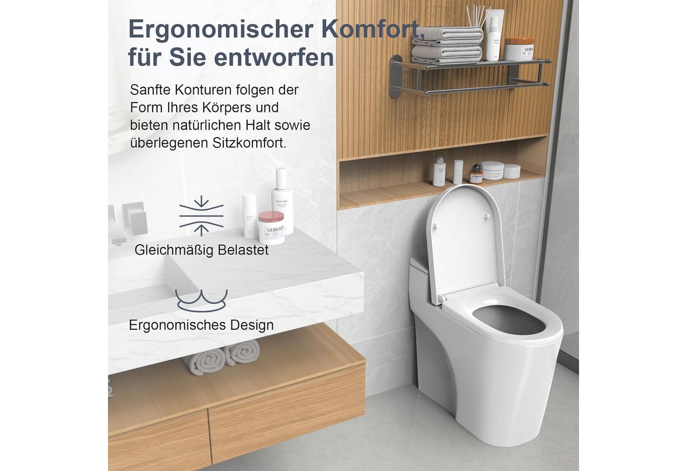 SURFOU WC-Sitz WC Sitz D-Form mit Absenkautomatik Quick Release Weiß – Bild 5 von 5
