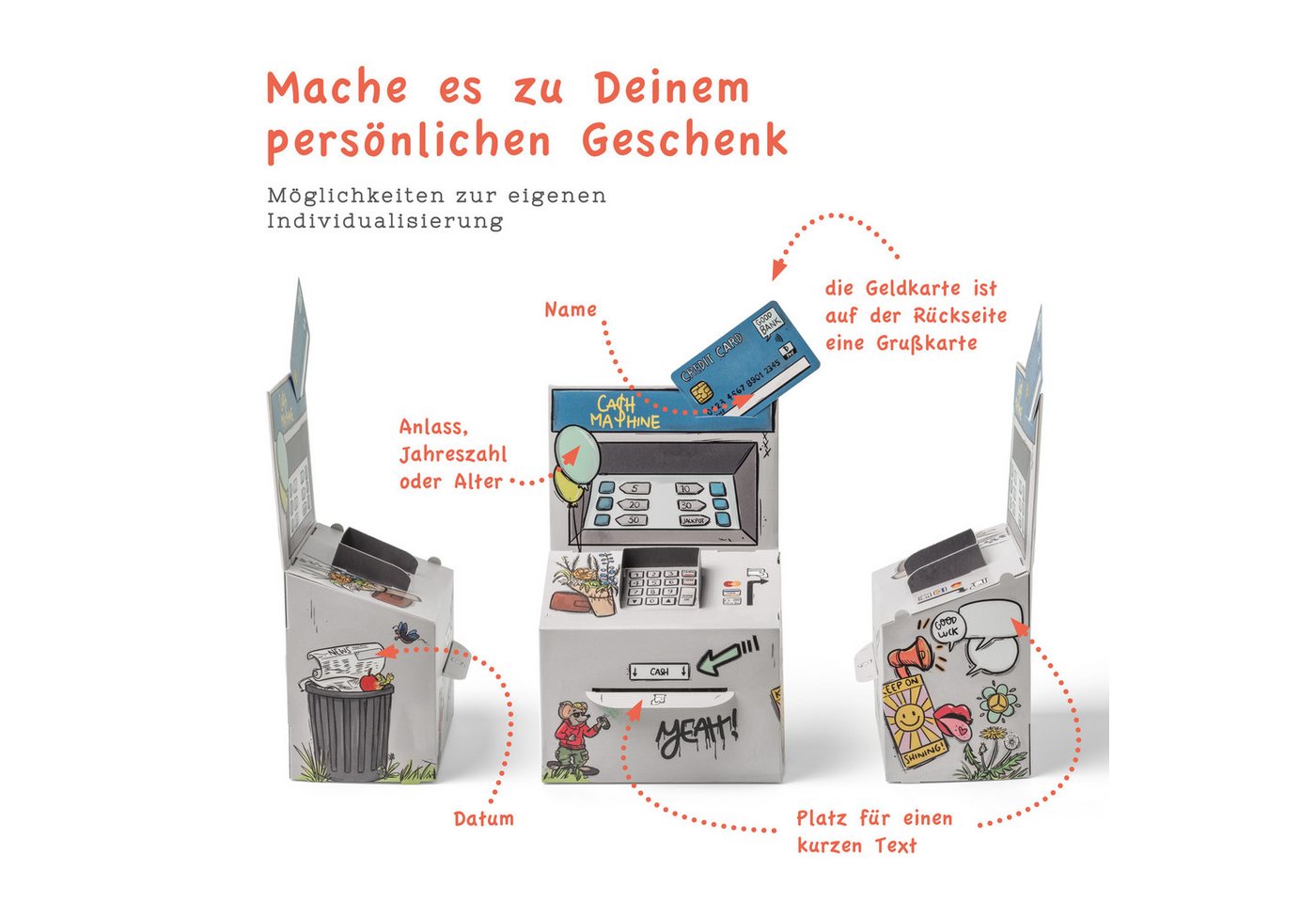 SURPRISA Geschenkbox Geld-O-Mat Geldgeschenk Verpackung – Kreatives DIY Geldautomat, für Geldgeschenke zum Geburtstag, Hochzeit & besondere Anlässe – Bild 3 von 5