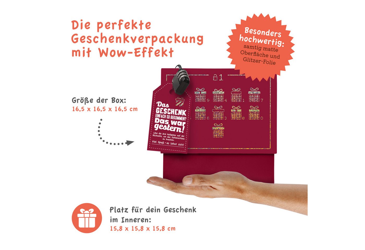 SURPRISA Geschenkbox Rätsel-Geschenkbox Happy Birthday mit Glitzer, originelle Geburtstagsbox mit Zahlenschloss zum Geburtstag – Bild 2 von 5