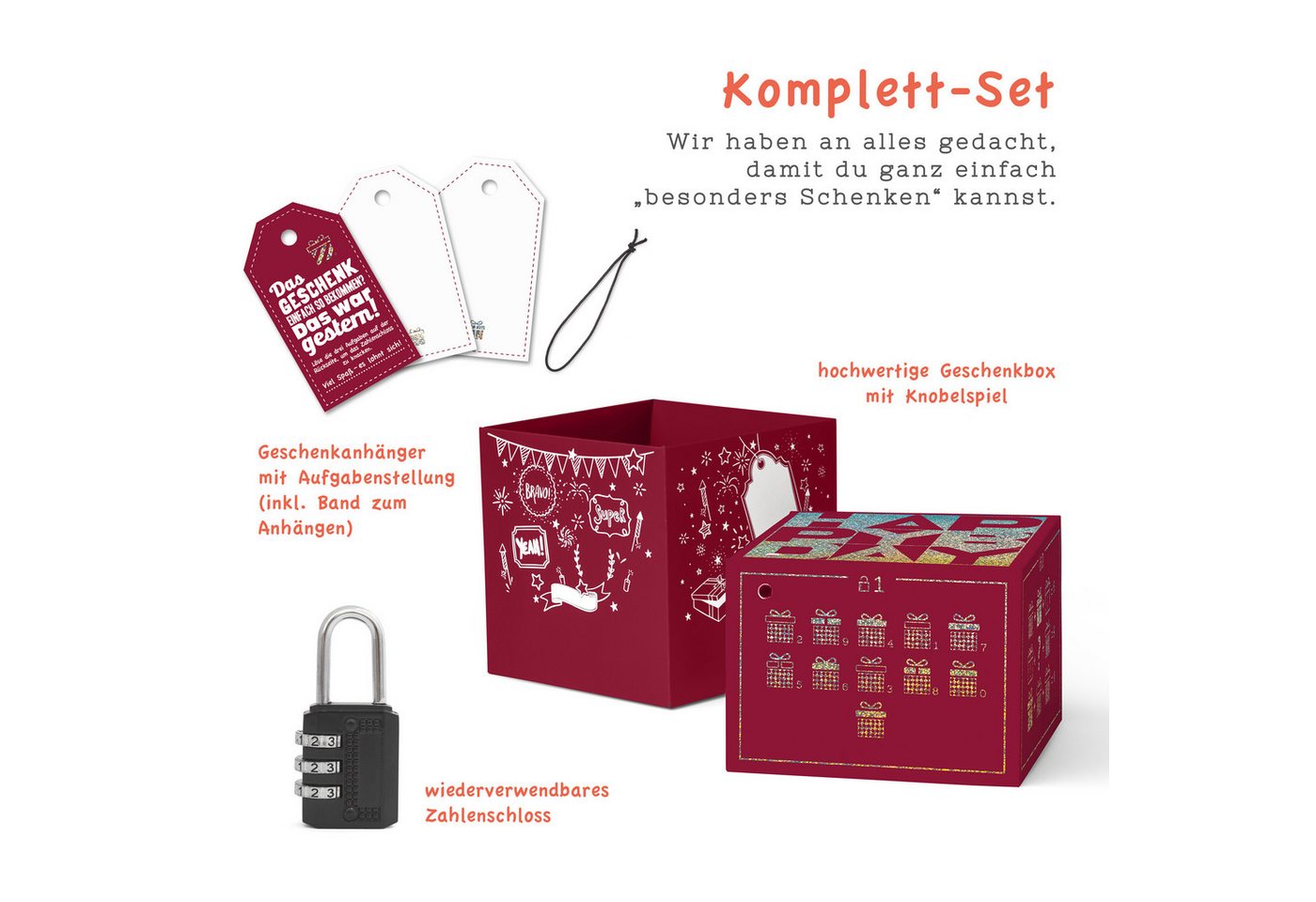 SURPRISA Geschenkbox Rätsel-Geschenkbox Happy Birthday mit Glitzer, originelle Geburtstagsbox mit Zahlenschloss zum Geburtstag – Bild 3 von 5
