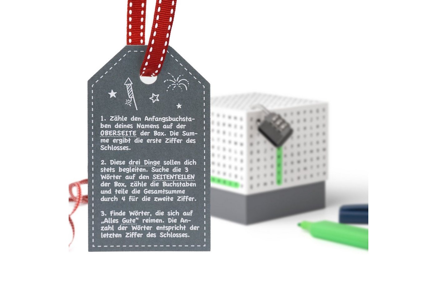 SURPRISA Geschenkbox Rätzel Geschenkbox, Geldgeschenk Verpackung & Gutschein Geschenk Box (inkl. 3-stelligem Zahlenschloss), Geschenkkarton Buchstaben-Rätsel, 1 – Bild 5 von 5