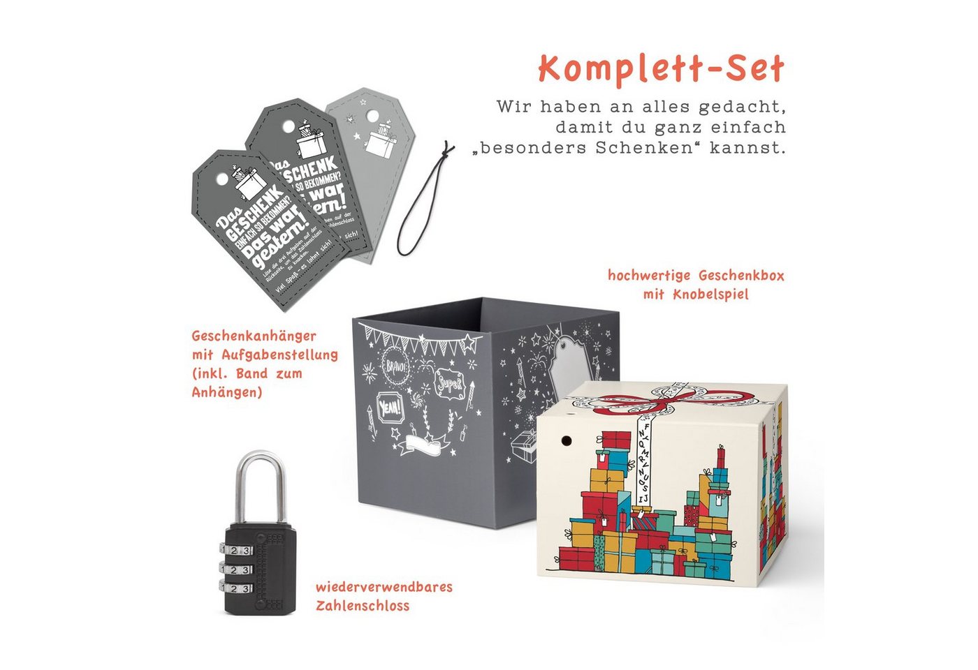 SURPRISA Geschenkbox Rätzel Geschenkbox, Geldgeschenk Verpackung & Gutschein Geschenk Box (inkl. 3-stelligem Zahlenschloss), Geschenkkarton Geschenkrätsel, 12,5 – Bild 2 von 5