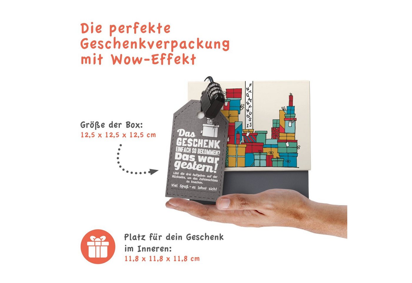 SURPRISA Geschenkbox Rätzel Geschenkbox, Geldgeschenk Verpackung & Gutschein Geschenk Box (inkl. 3-stelligem Zahlenschloss), Geschenkkarton Geschenkrätsel, 12,5 – Bild 3 von 5
