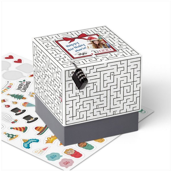 SURPRISA Geschenkbox Rätzel Geschenkbox, Geldgeschenk Verpackung & Gutschein Geschenk Box (inkl. 3-stelligem Zahlenschloss), Geschenkkarton Labyrinthrätsel, 16,